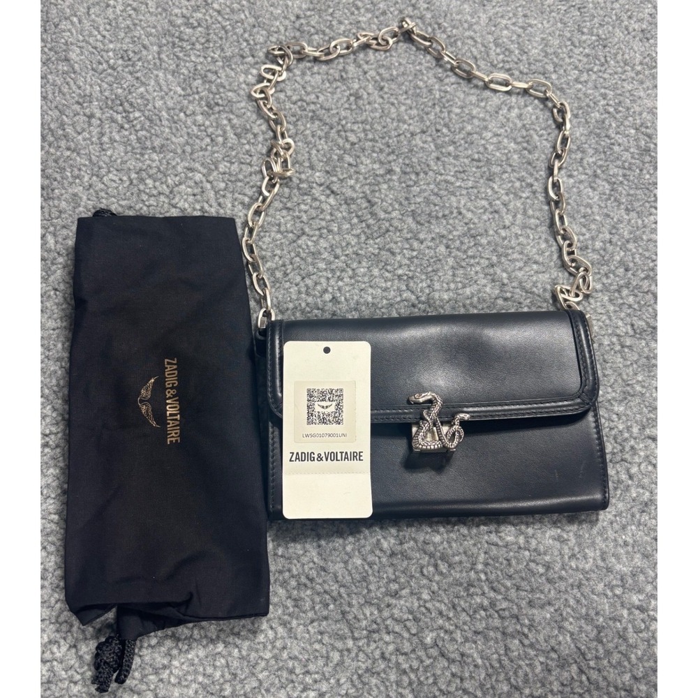 Zadig & Voltaire ZV Initiale Snake Le Long Black Leather Chain Clutch Bag $448 - Picture 2 of 12